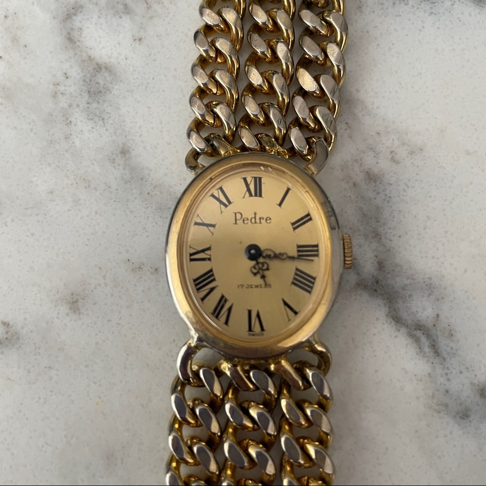Vintage Pedre 17 jewels ladies watch in gold tone with faux leather strap
